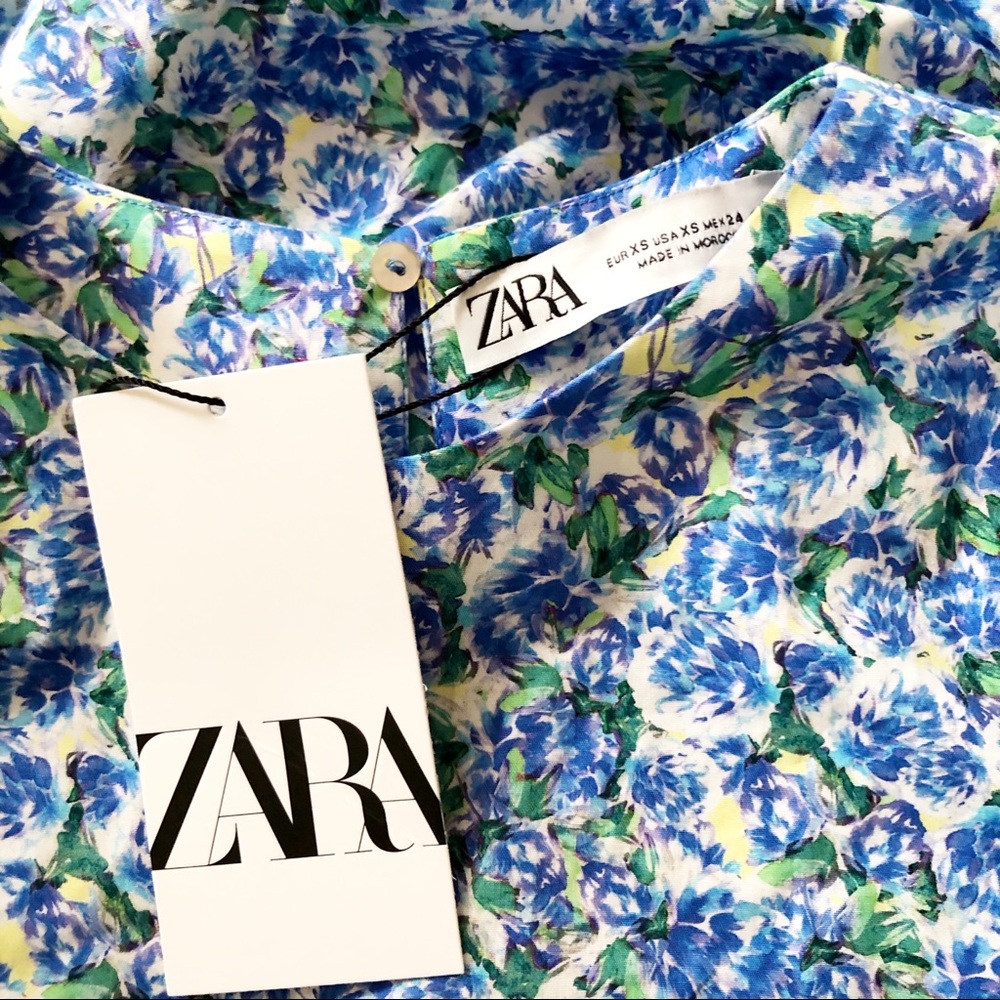 NWT Zara Blue White Floral Cotton Long Sleeve Top XS Garden Party - Picture 6 of 15